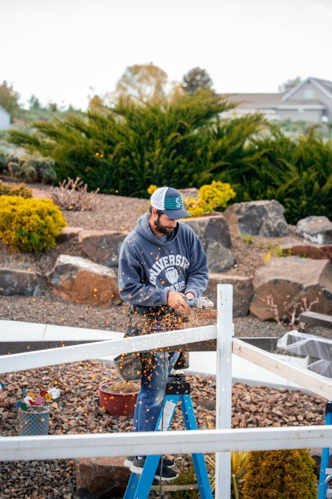 installation process of a patio cover construction project