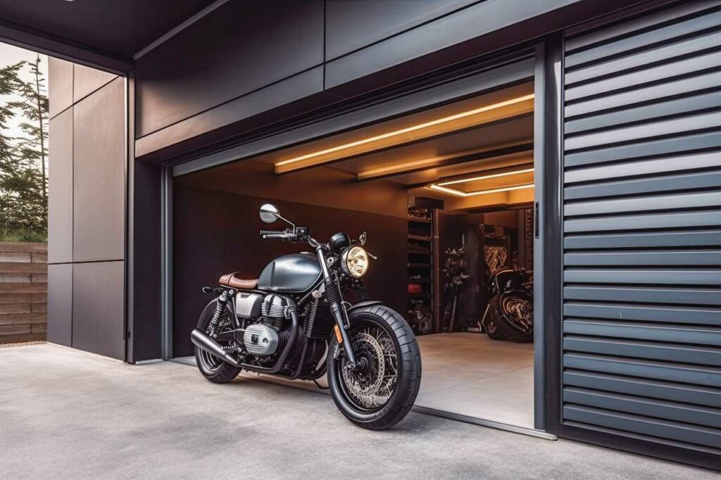 motorcycle infront of a carport Patio Covers Unlimited NW